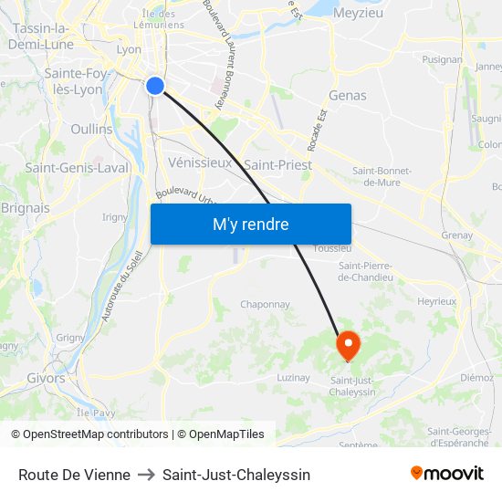 Route De Vienne to Saint-Just-Chaleyssin map