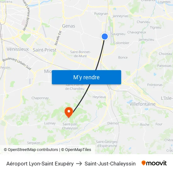 Aéroport Lyon-Saint Exupéry to Saint-Just-Chaleyssin map