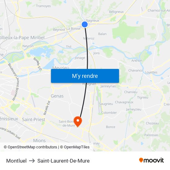 Montluel to Saint-Laurent-De-Mure map