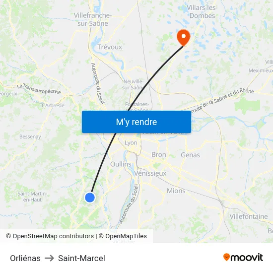 Orliénas to Saint-Marcel map