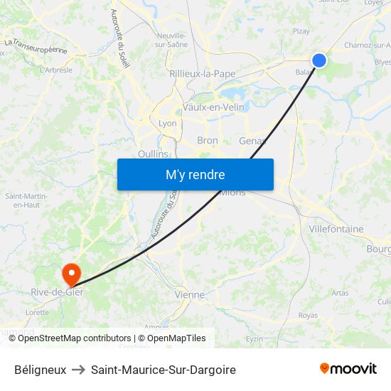 Béligneux to Saint-Maurice-Sur-Dargoire map