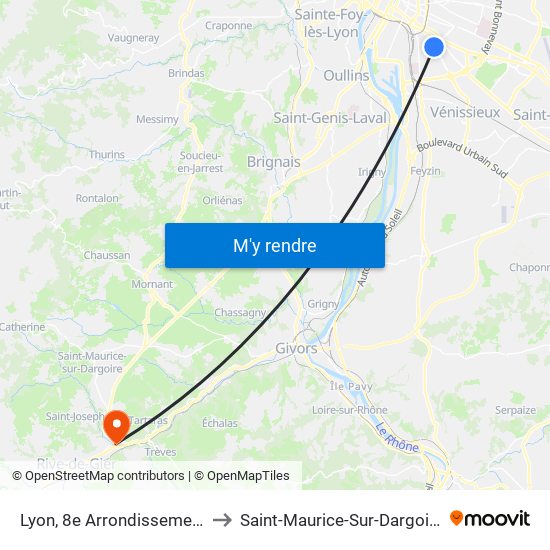 Lyon, 8e Arrondissement to Saint-Maurice-Sur-Dargoire map