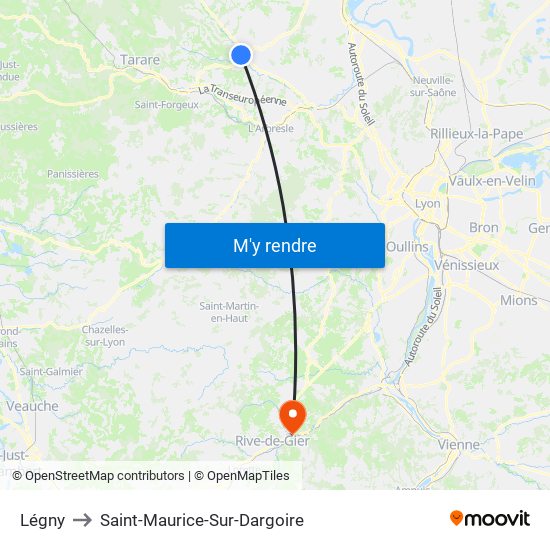 Légny to Saint-Maurice-Sur-Dargoire map