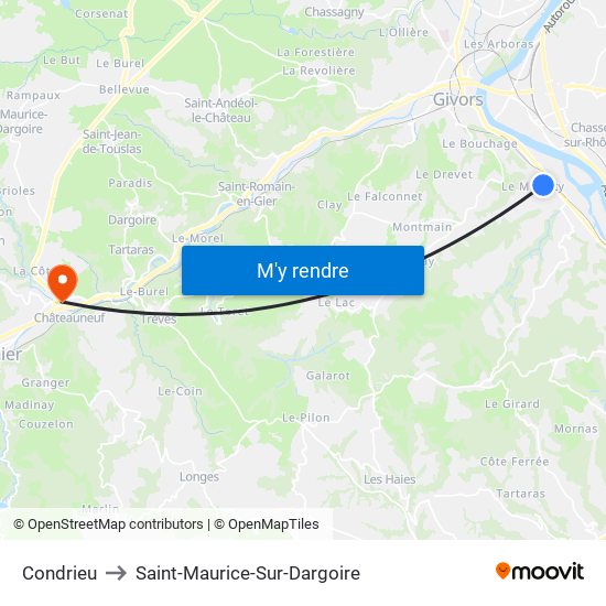 Condrieu to Saint-Maurice-Sur-Dargoire map