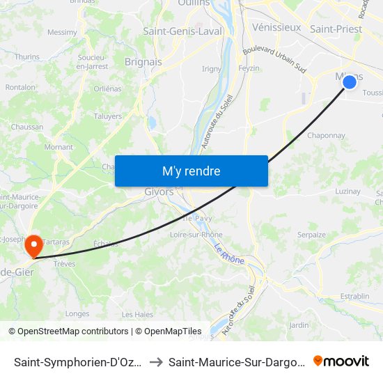 Saint-Symphorien-D'Ozon to Saint-Maurice-Sur-Dargoire map