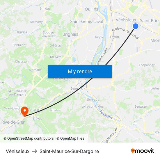 Vénissieux to Saint-Maurice-Sur-Dargoire map