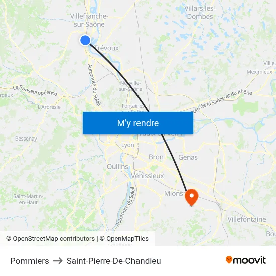 Pommiers to Saint-Pierre-De-Chandieu map