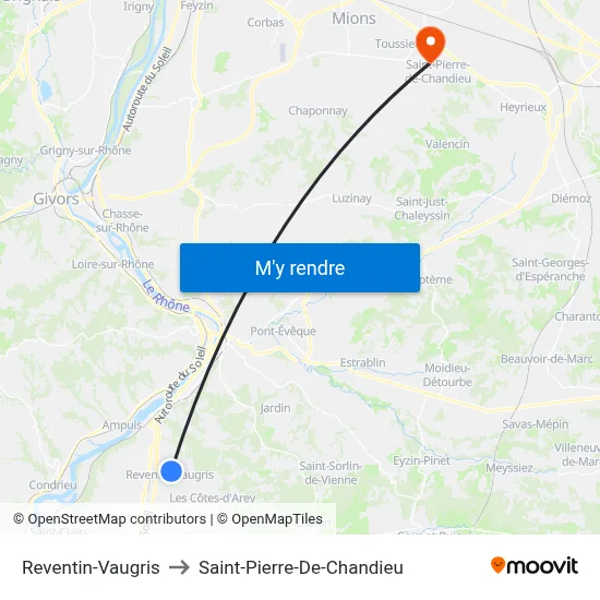 Reventin-Vaugris to Saint-Pierre-De-Chandieu map