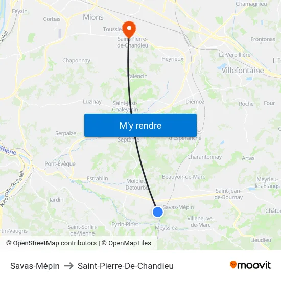 Savas-Mépin to Saint-Pierre-De-Chandieu map
