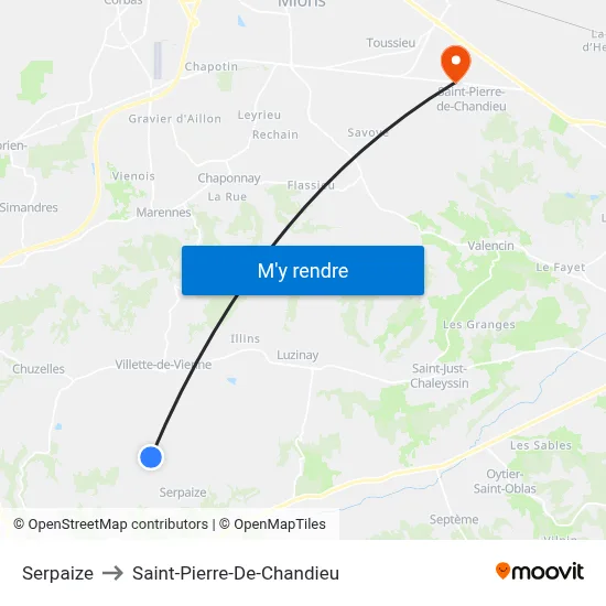Serpaize to Saint-Pierre-De-Chandieu map