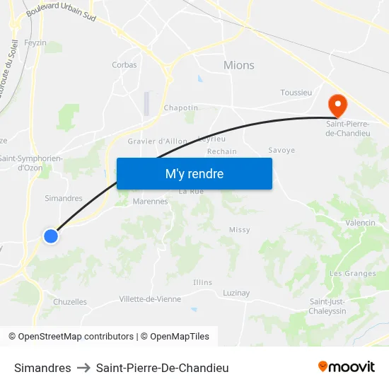 Simandres to Saint-Pierre-De-Chandieu map