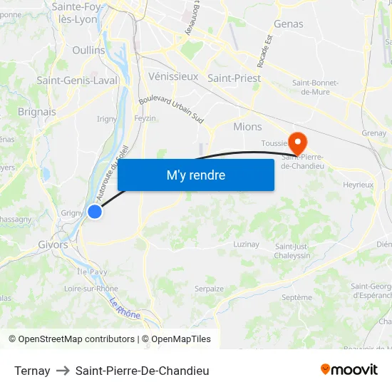 Ternay to Saint-Pierre-De-Chandieu map