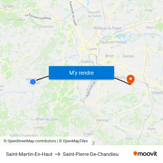 Saint-Martin-En-Haut to Saint-Pierre-De-Chandieu map