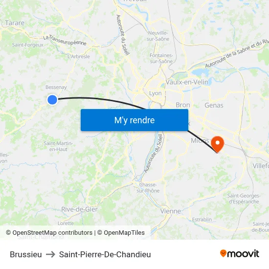 Brussieu to Saint-Pierre-De-Chandieu map