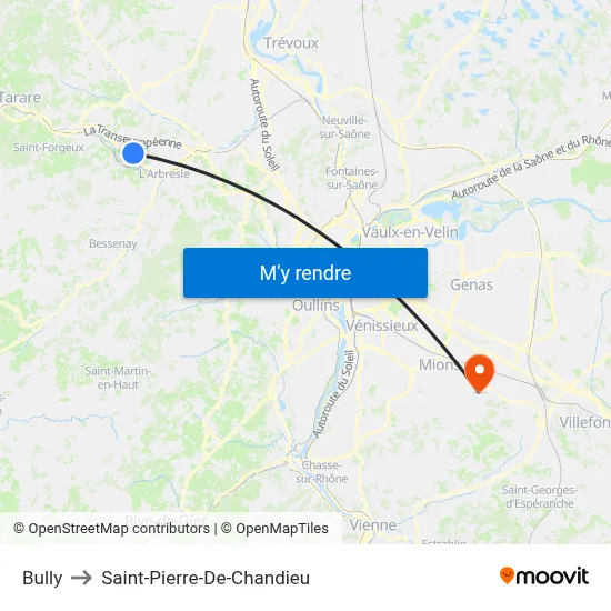 Bully to Saint-Pierre-De-Chandieu map
