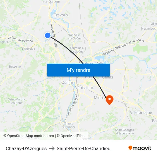 Chazay-D'Azergues to Saint-Pierre-De-Chandieu map