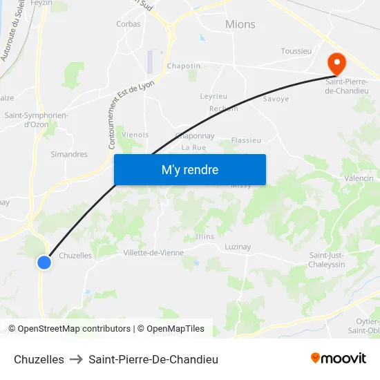 Chuzelles to Saint-Pierre-De-Chandieu map