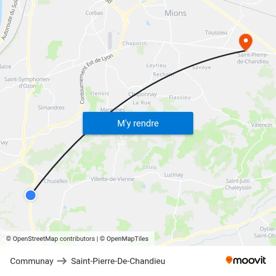Communay to Saint-Pierre-De-Chandieu map