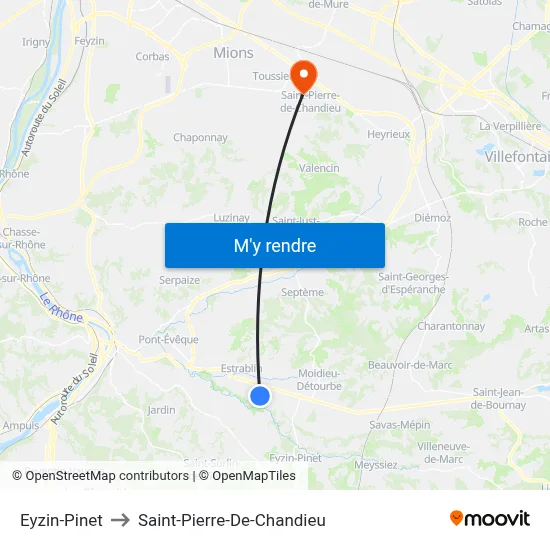 Eyzin-Pinet to Saint-Pierre-De-Chandieu map