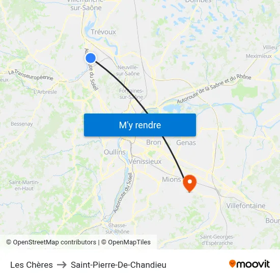 Les Chères to Saint-Pierre-De-Chandieu map