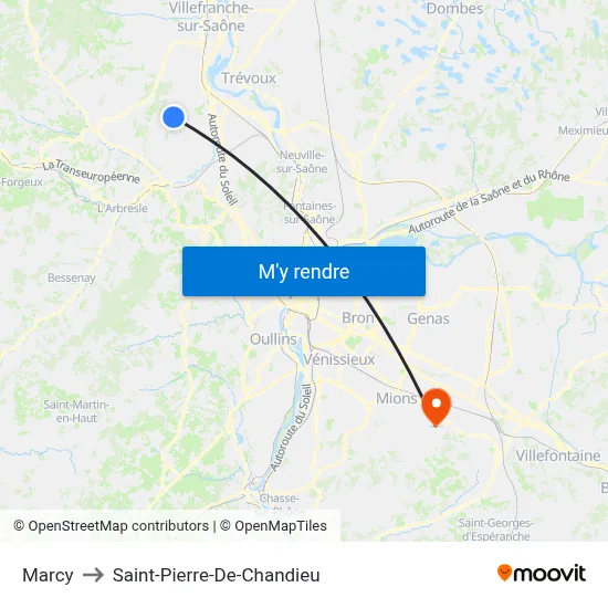 Marcy to Saint-Pierre-De-Chandieu map