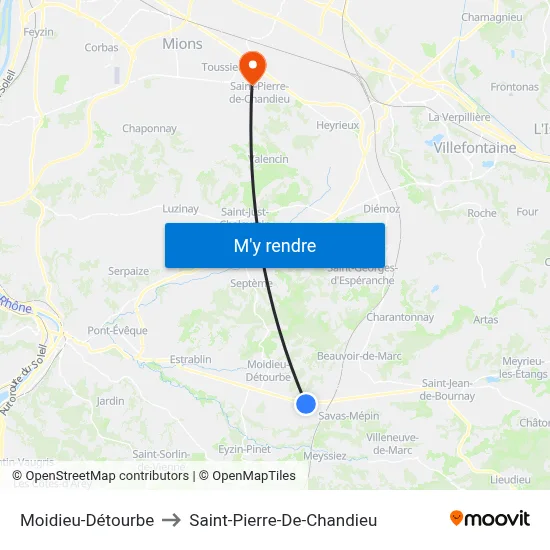 Moidieu-Détourbe to Saint-Pierre-De-Chandieu map