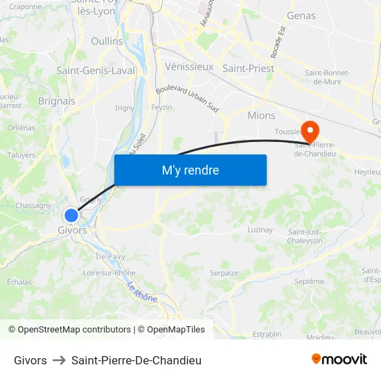 Givors to Saint-Pierre-De-Chandieu map