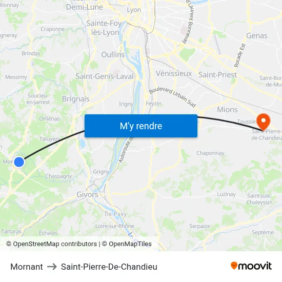 Mornant to Saint-Pierre-De-Chandieu map