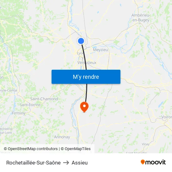 Rochetaillée-Sur-Saône to Assieu map