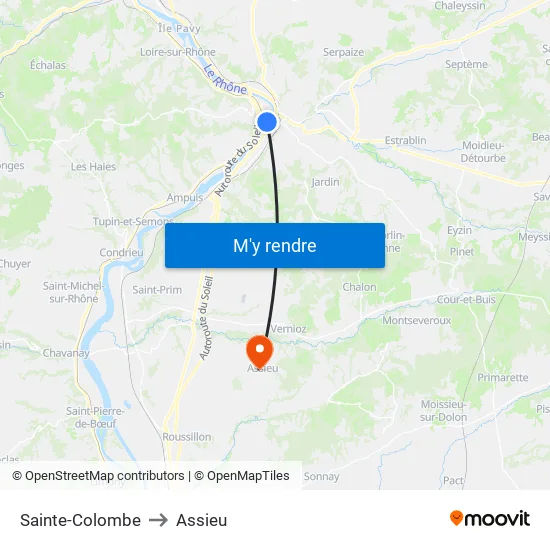 Sainte-Colombe to Assieu map