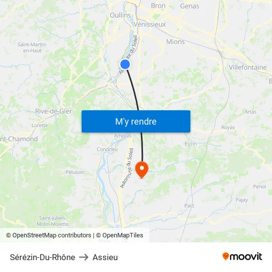 Sérézin-Du-Rhône to Assieu map