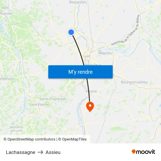 Lachassagne to Assieu map
