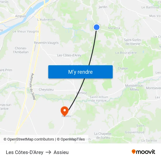 Les Côtes-D'Arey to Assieu map