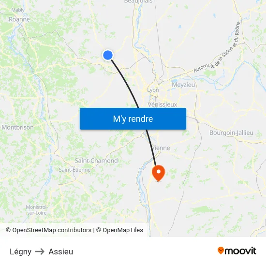 Légny to Assieu map