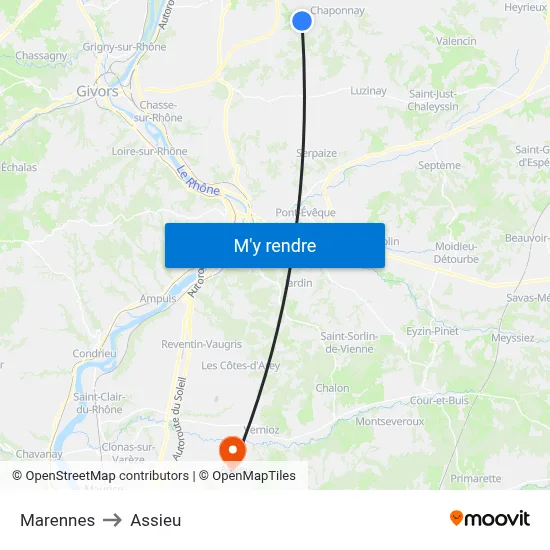 Marennes to Assieu map
