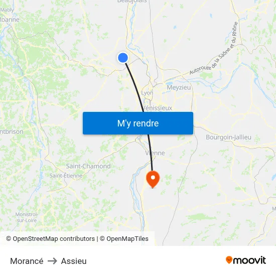 Morancé to Assieu map