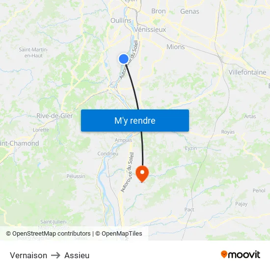 Vernaison to Assieu map