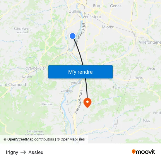 Irigny to Assieu map