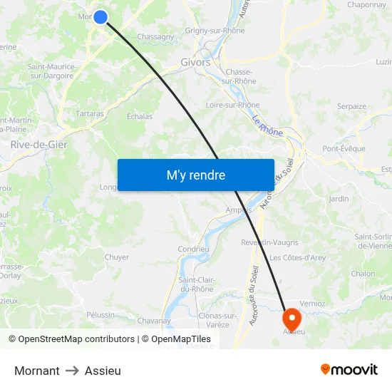 Mornant to Assieu map