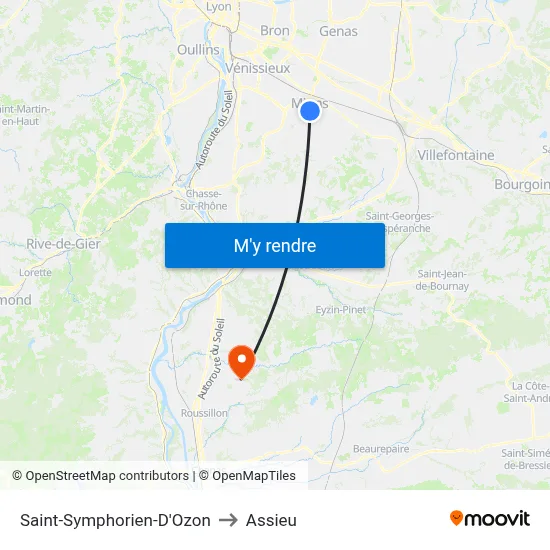 Saint-Symphorien-D'Ozon to Assieu map