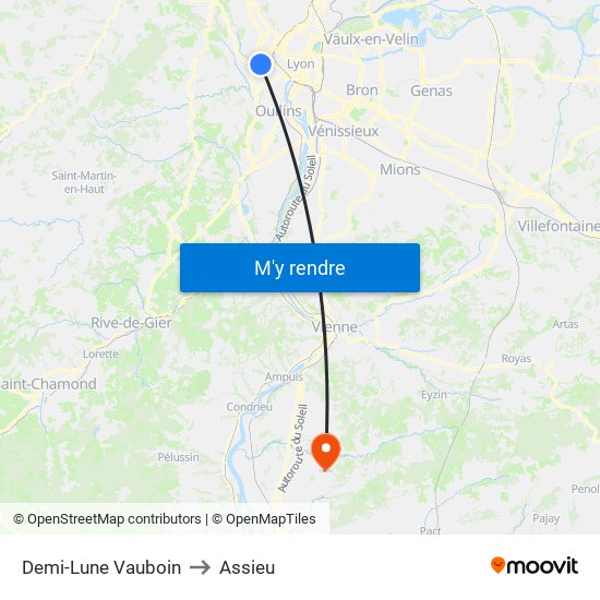 Demi-Lune Vauboin to Assieu map