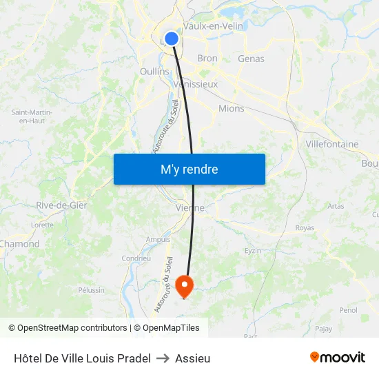Hôtel De Ville Louis Pradel to Assieu map