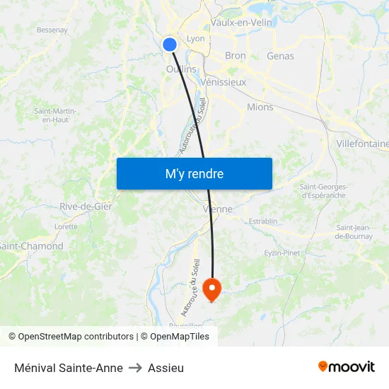 Ménival Sainte-Anne to Assieu map