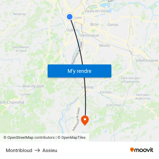 Montribloud to Assieu map