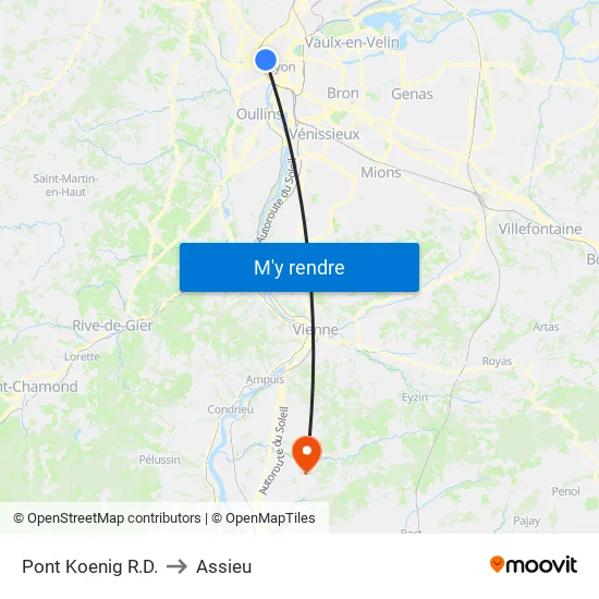 Pont Koenig R.D. to Assieu map