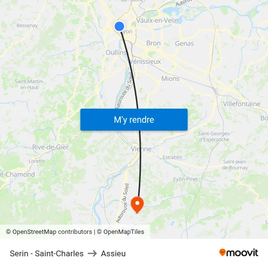 Serin - Saint-Charles to Assieu map