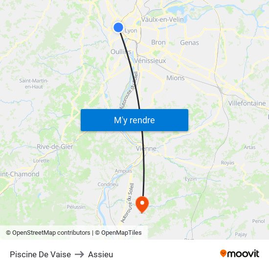 Piscine De Vaise to Assieu map