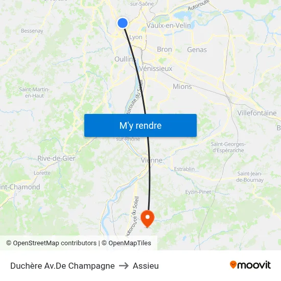 Duchère Av.De Champagne to Assieu map