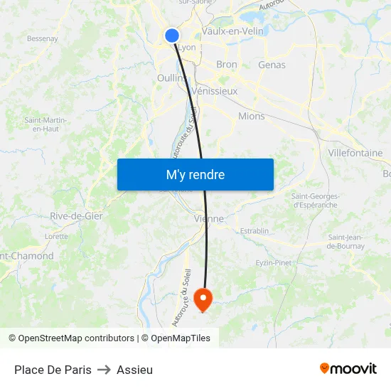 Place De Paris to Assieu map