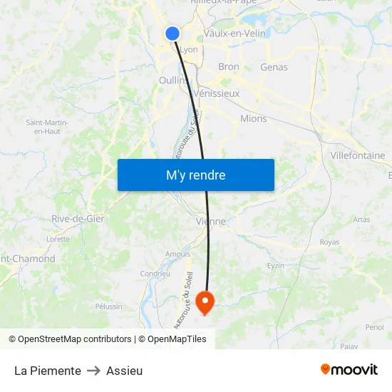 La Piemente to Assieu map